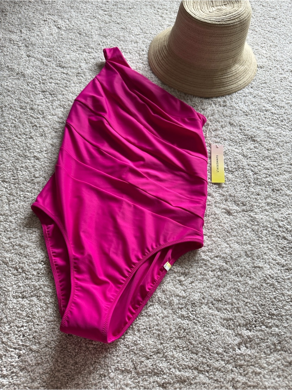 Summersalt NWT One-Shoulder Fuchsia Ruched Swimsuit - Picture 3 of 10